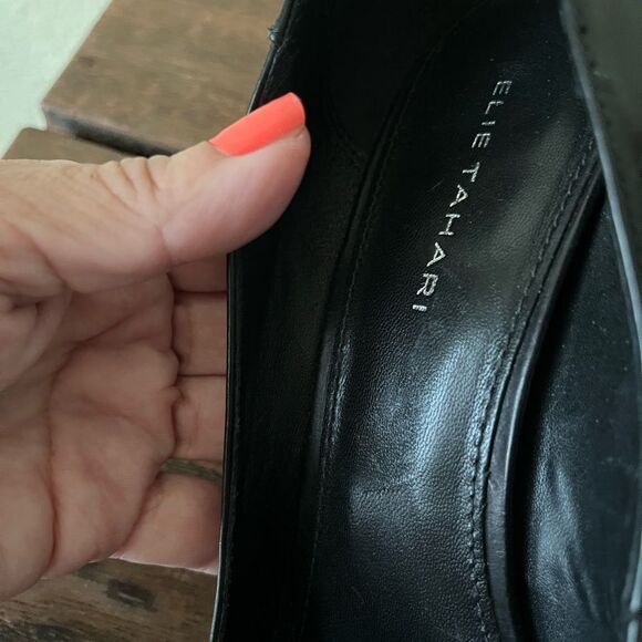 ElieTahari Classic Soft Leather Peep Toe Stiletto Shoes w/Knot Accent 39.5/ 7.5 - Picture 6 of 10
